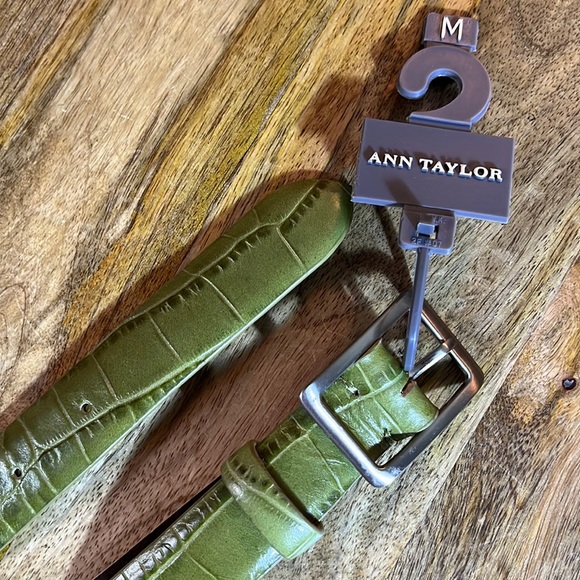Vtg ANN TAYLOR Size Medium Green Leather Croc Embossed Belt Silver Closure NEW - Picture 7 of 16